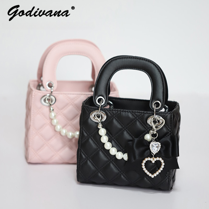 Mine Mass-Produced Japanese Girl Hand Made Bag Bowknot Sweet Cool Diana Bag with Bag Pendant Ladies Small Leather Bags