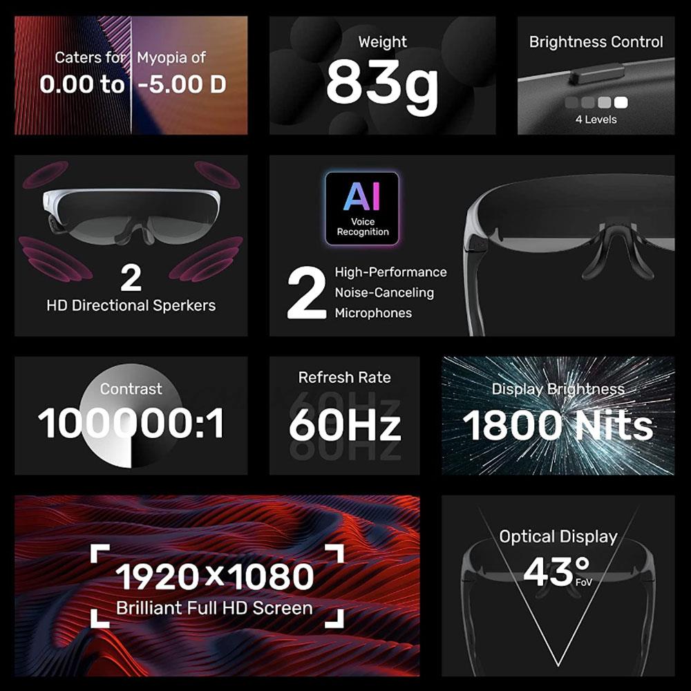 Rokid Air Rokid Max 3D Ar Glasses Foldable Vr Smart Glasses 120Inch Screen 1080P Oled Dual Display 55Ppd Home Game Viewing Devic