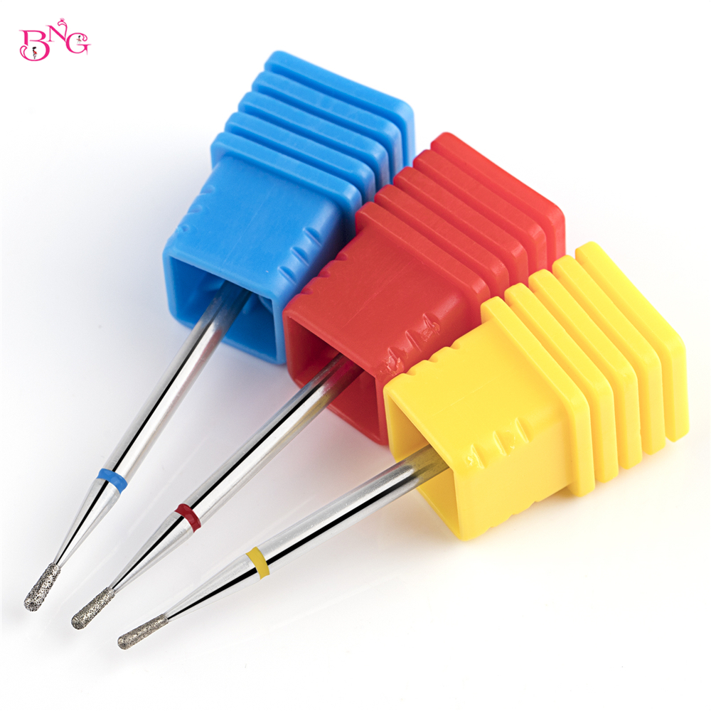 BNG Diamond Cuticle Drill Bit Pear Shape Cutters For Manicure 3/32" Dead Skin Nail Bits Professional Remove Nail Gel Tools