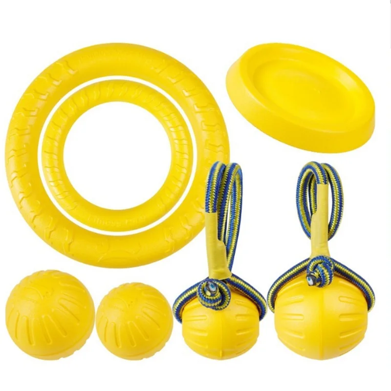 EVA Dog Chew Ball Pet Dog Training Ball Puppy Bite Resistant Ball with Rope Pet Flying Disk Training Ring Puller Puppy Dog Toys