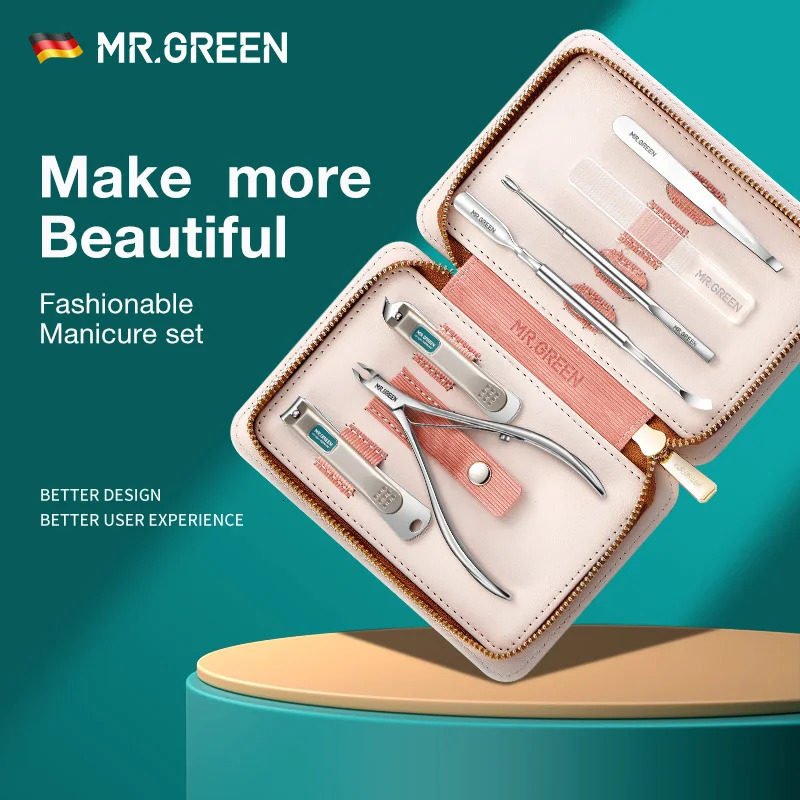 MR.GREEN Manicure Set Pedicure Sets Nail Clippers Tools Stainless Steel Professional Nail Scissors Cutter Travel Case Kit 7in1 i240621
