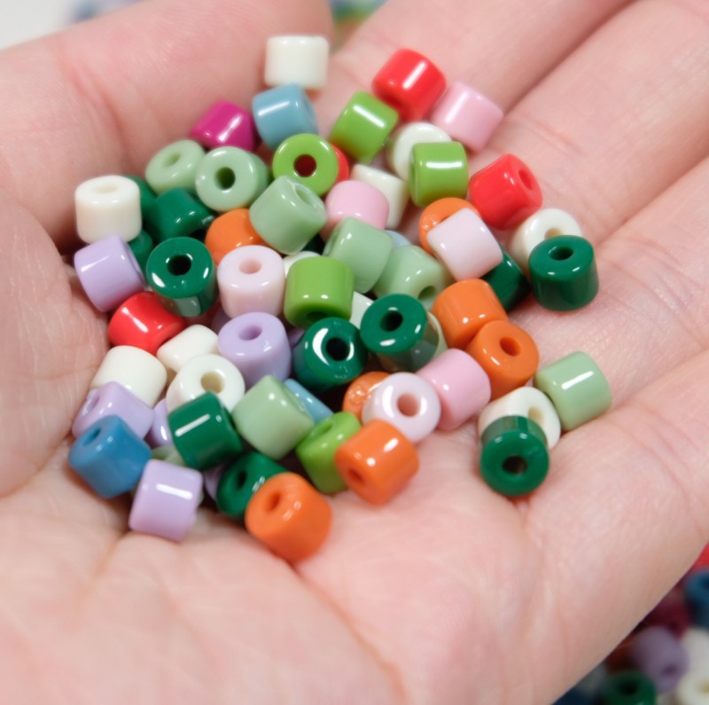 6mm 50pcs Cylindrical Bracelet Beaded Jewelry Handmade Accessories Loose Bead Multi-Color Gradient Acrylic Solid Color Beads