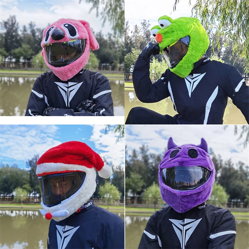 Motorcycle Helmet Cartoons Plush Helmet Protective Cover Helmet Full Face Covers For Outdoor Fun Personalized Helmets Christmas