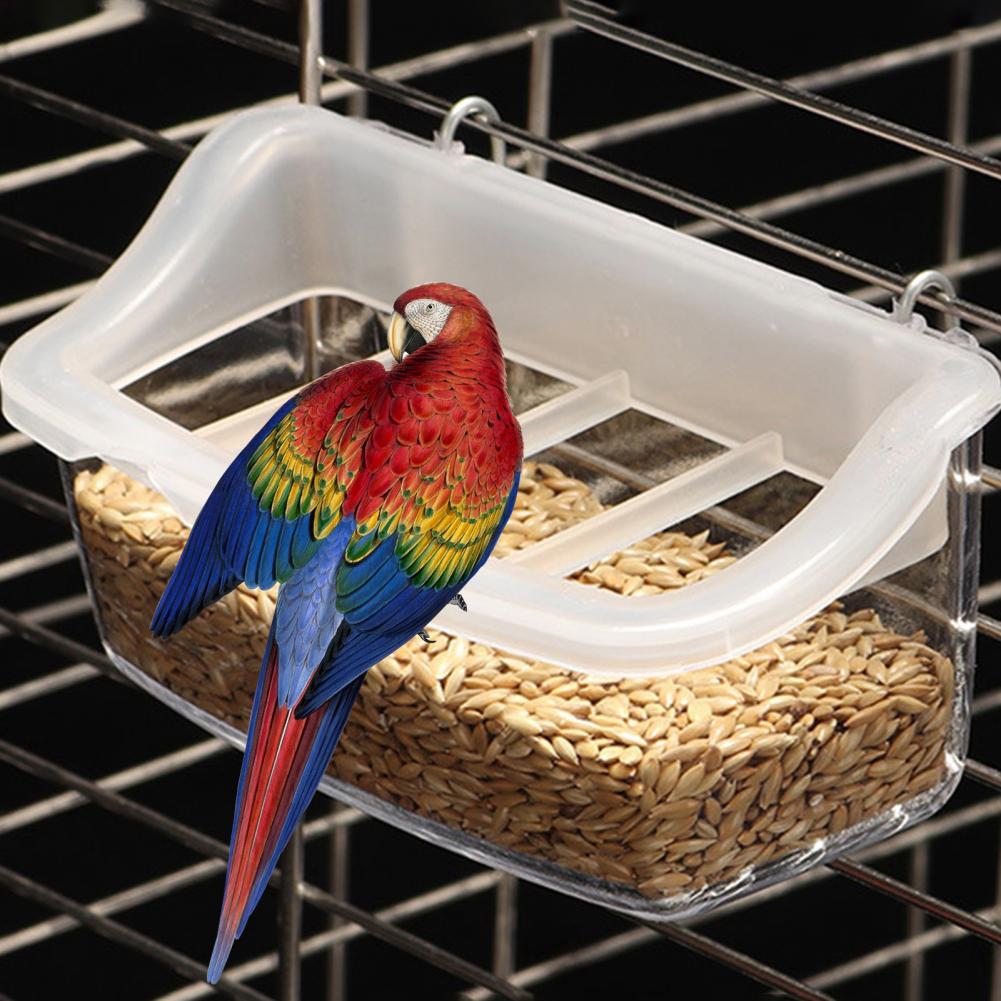Bird Food Box Easy Feeding Bird Cage Accessory Transparent Hanging Bird Feeder with Anti-splash Grid for Cage Parrot Aviary