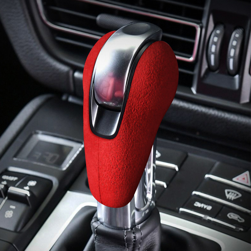 Gear Shift Knob Trim Cover For Porsche Macan 95B Panamera 970 718 911 Boxster Cayman Top Suede Wrap Interior Sticker Accessories