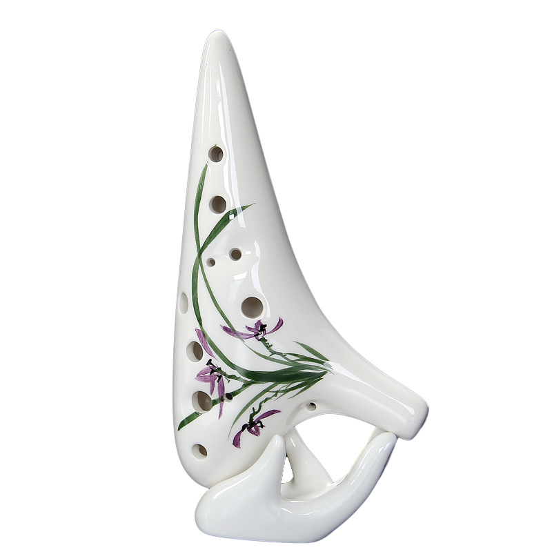 Ceramic Ocarina Alto C For Beginners Musical Instrument With Protective Bag Lanyard Gift Easy To Learn White Flower Element 12 H