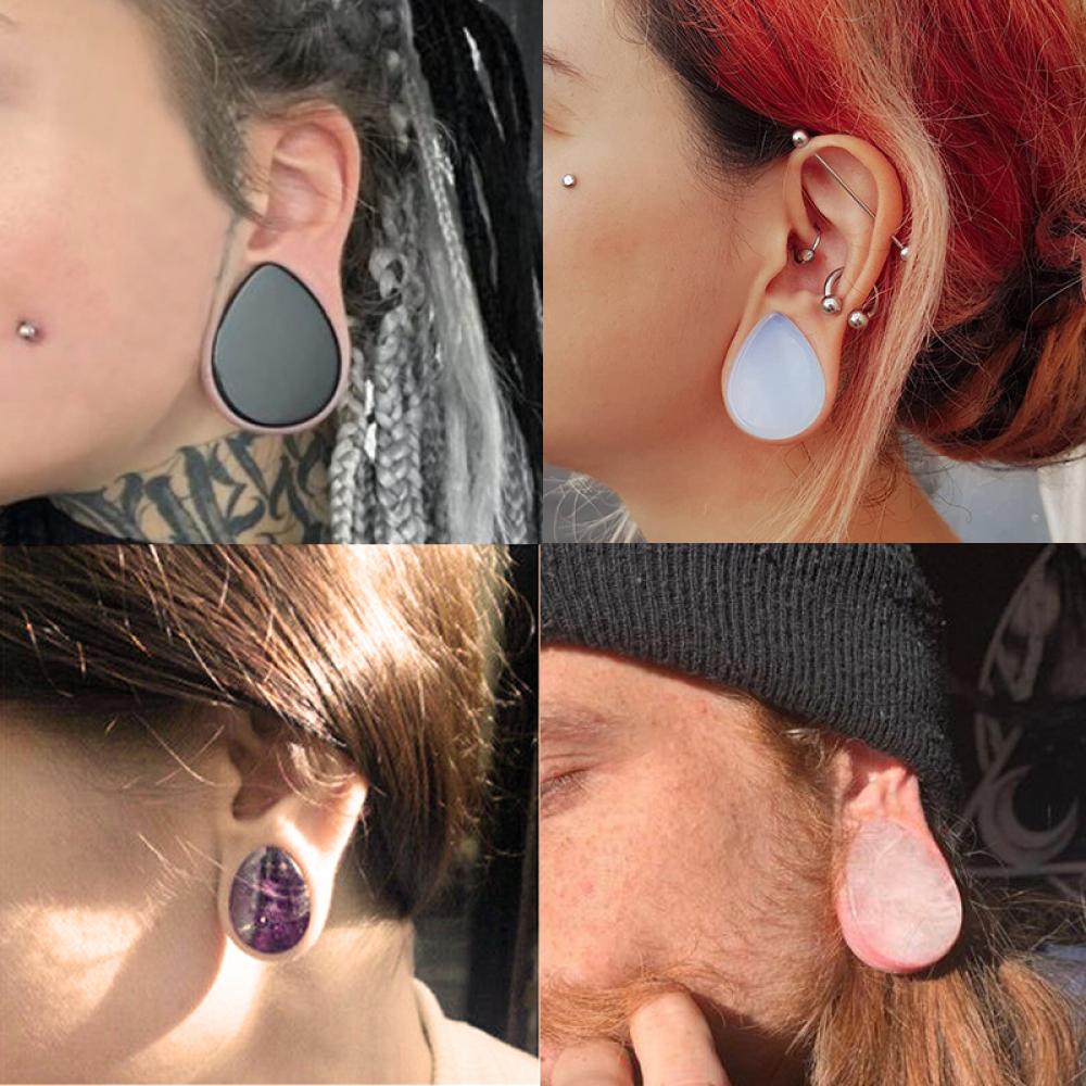 2pcs Punk Stone Ear Plugs Tunnels Flesh Flare Saddle Piercing Oreja Gauges Helix Labret Stretcher Expander Earrings Body Jewelry