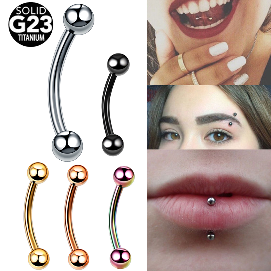 1PC Titanium Eyebrow Piercing Tongue Ring 16G Ball & Cone Curved Barbell Eyebrow Rod Banana Earrings Lip Snake Eyes Piercings