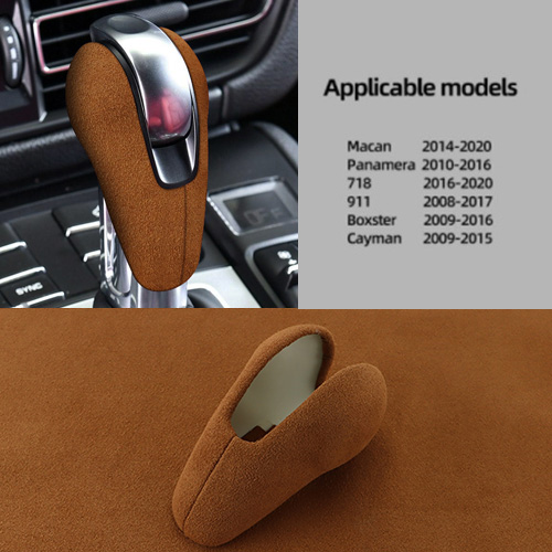 Gear Shift Knob Trim Cover For Porsche Macan 95B Panamera 970 718 911 Boxster Cayman Top Suede Wrap Interior Sticker Accessories