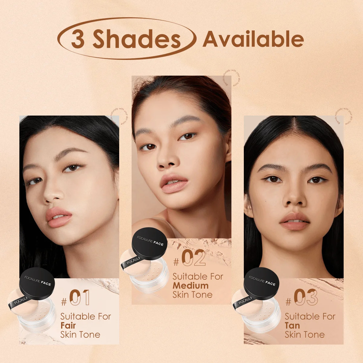 Focallure Face Loose Powder 3 Colors Ultra-Light Perfect Finishing Makeup Powder Waterproof Translucent Setting Powder Cosmetic 240704
