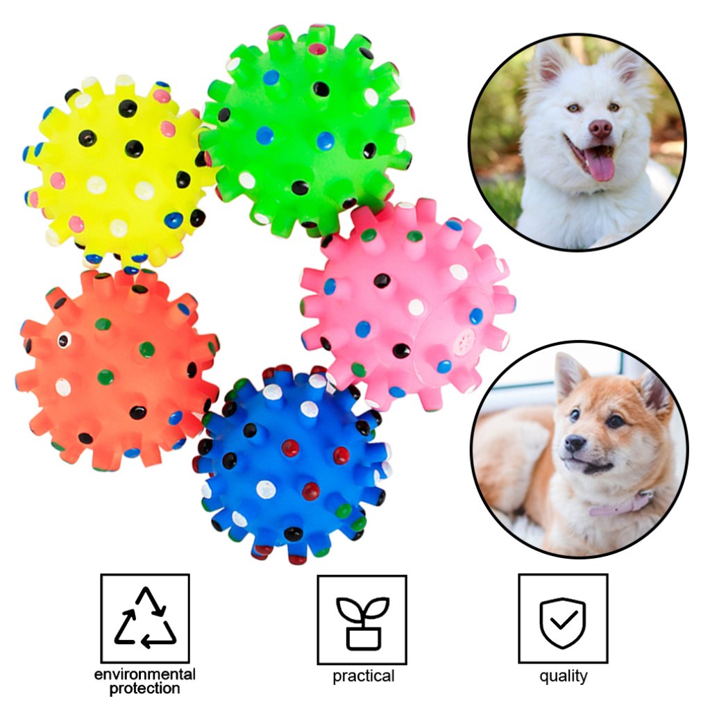 Pet Puppy Dog Squeaky Fetch Ball Toys Bite Resistant Squeeze Chew Toy for Aggressive Chewers Cute Ball Design Small Spiky Ball