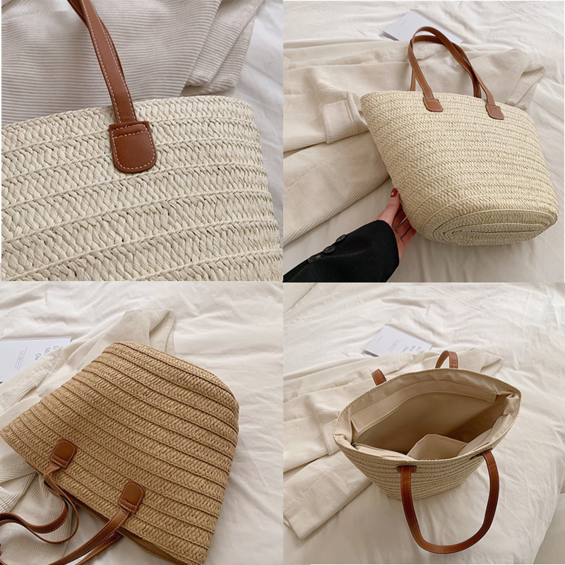 Weave Tote Bag Large Capacity Summer Beach Straw Handbag and Purse Female Bohemian Shoulder Bag for Women 2023 Ladies Travel Bag