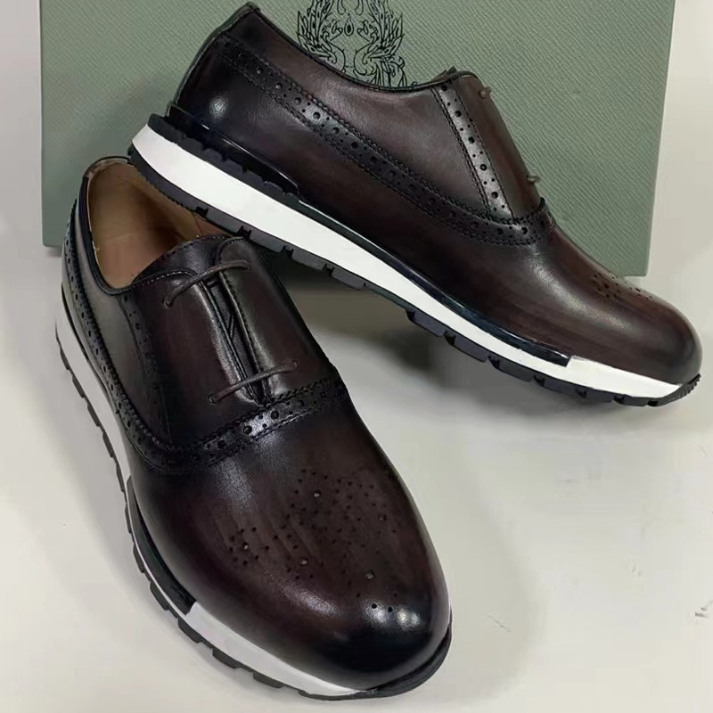 British Style Man Oxford Shoes Luxury Wingtip Brogue Shoes For Men Genuine Leather Lace-Up Casual Daily Outdoor Footwear