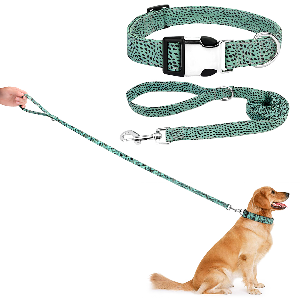 Dog Collar and Leash Set, Soft Adjustable Dog Collar with Safety Buckle, Pet Collar for Small Medium Large Dogs and Cats 4 Size