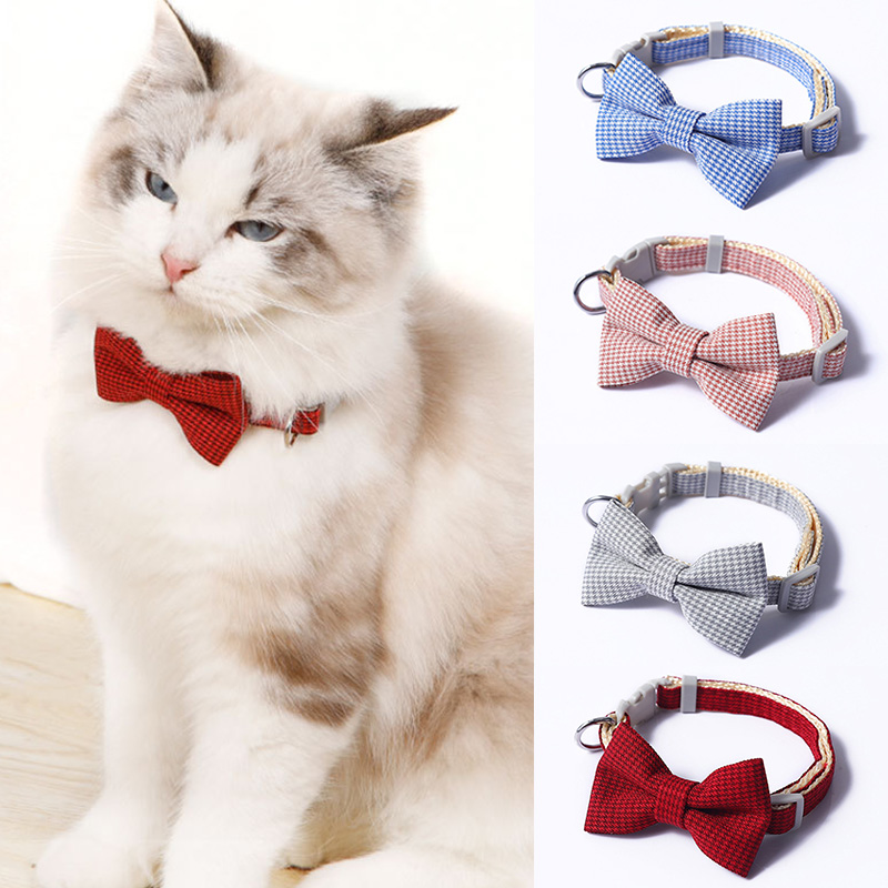 Christmas Plaid Bowknot Cat Bow Tie Safety Buckle Collar Puppy Chihuahua Pet Necklace Elastic Adjustable Dog Collars