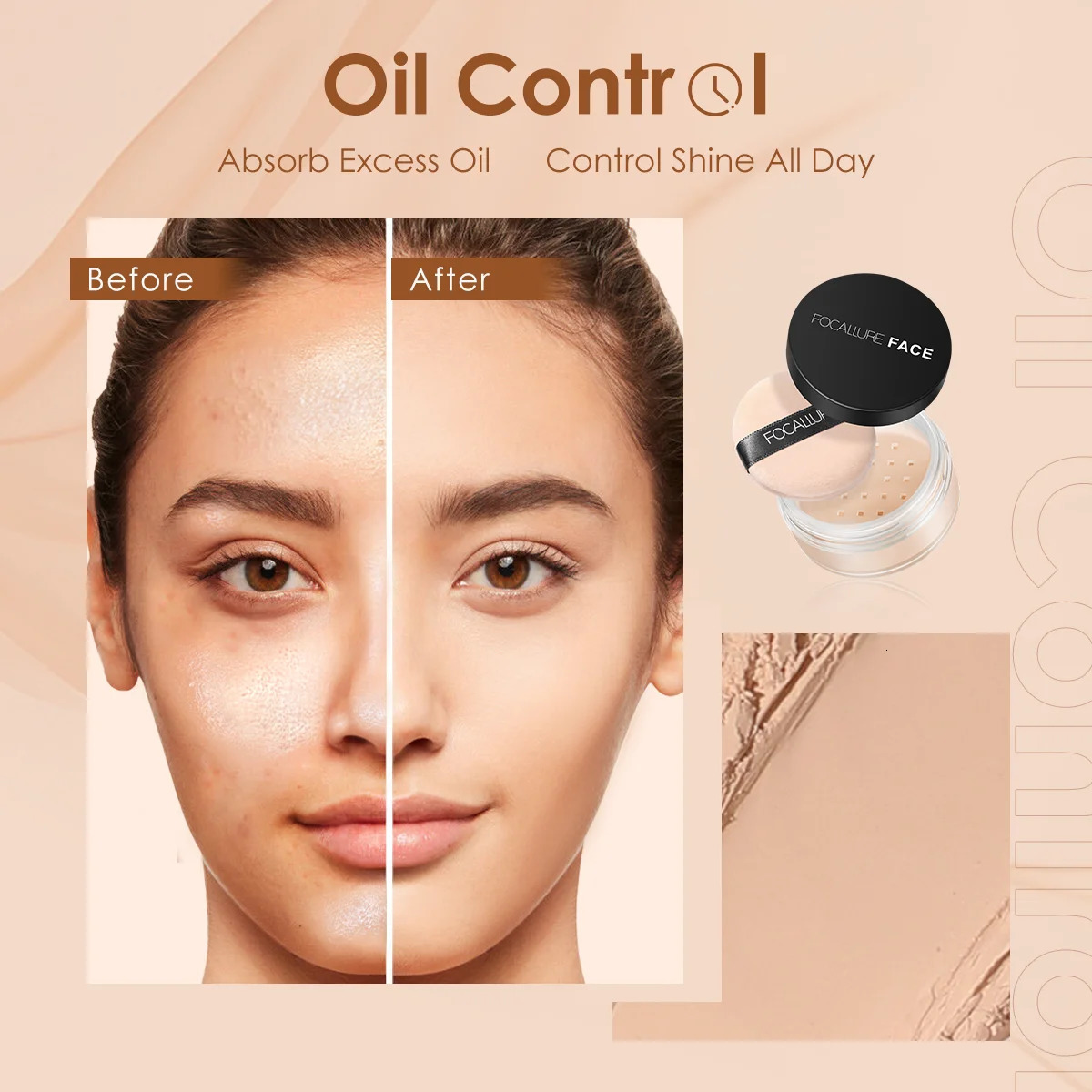 Focallure Face Loose Powder 3 Colors Ultra-Light Perfect Finishing Makeup Powder Waterproof Translucent Setting Powder Cosmetic 240704