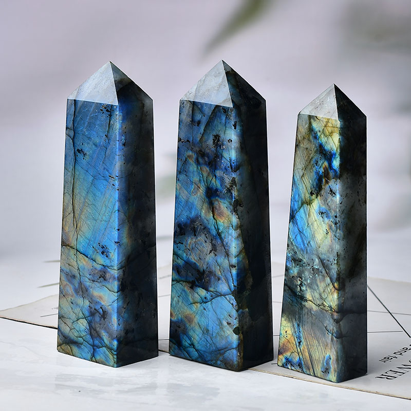 High Quality Labradorite Natural Stone Crystal Point Healing Quartz Wand Tower Moonstone Ornament for Home Decor Energy Stone