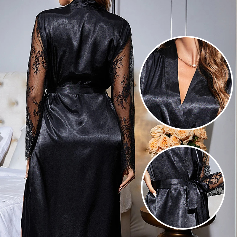 Sexy Pajamas Sleepwear Lace Hollow Woman Lace Transparent Cardigan Nightclothes Blouse Long Nightgown
