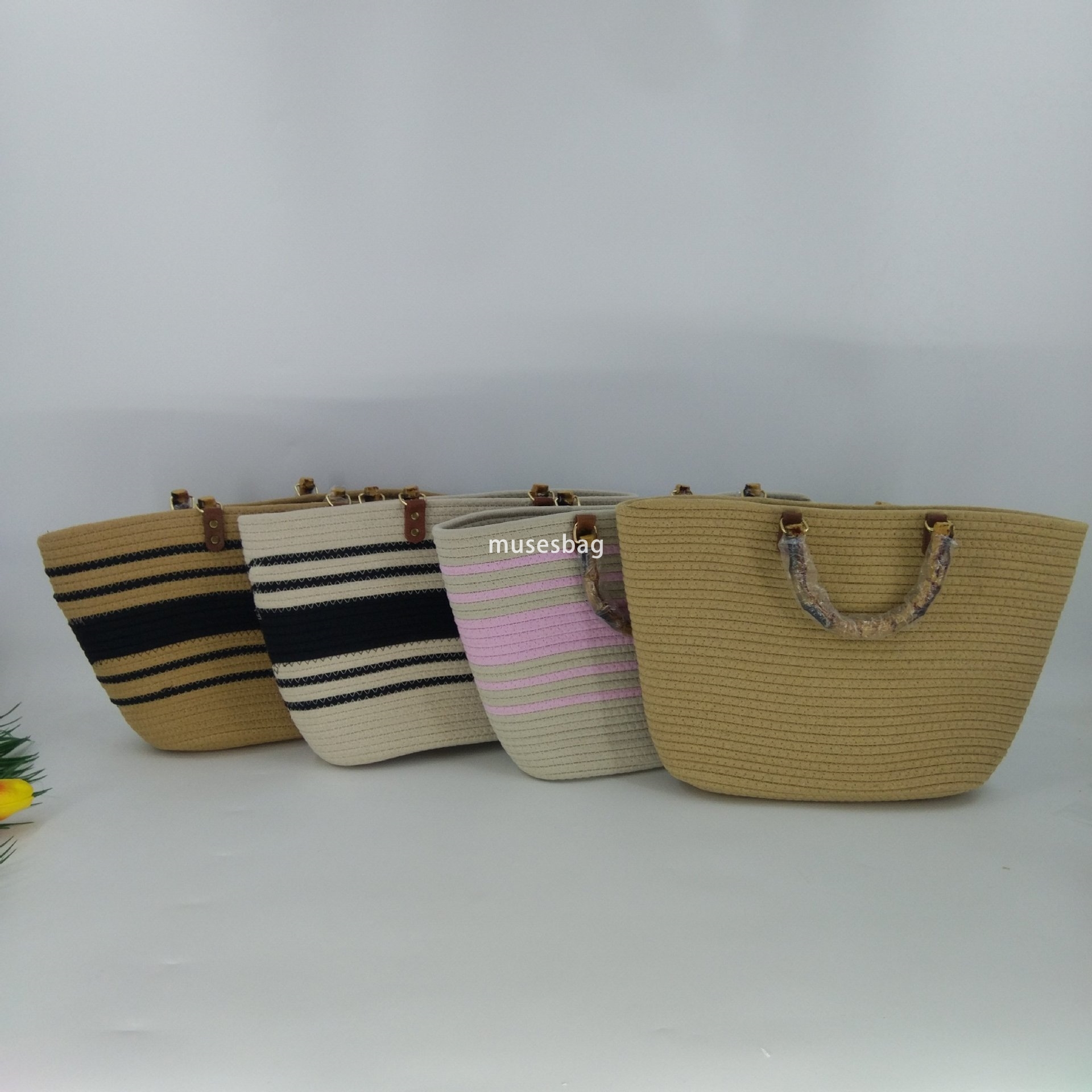 Elegant Women High end Practical Popular Weaving New Fashionable and Versatile Tote Bag Spliced One Shoulder Large Capacity Bamboo Knot Handheld Bag