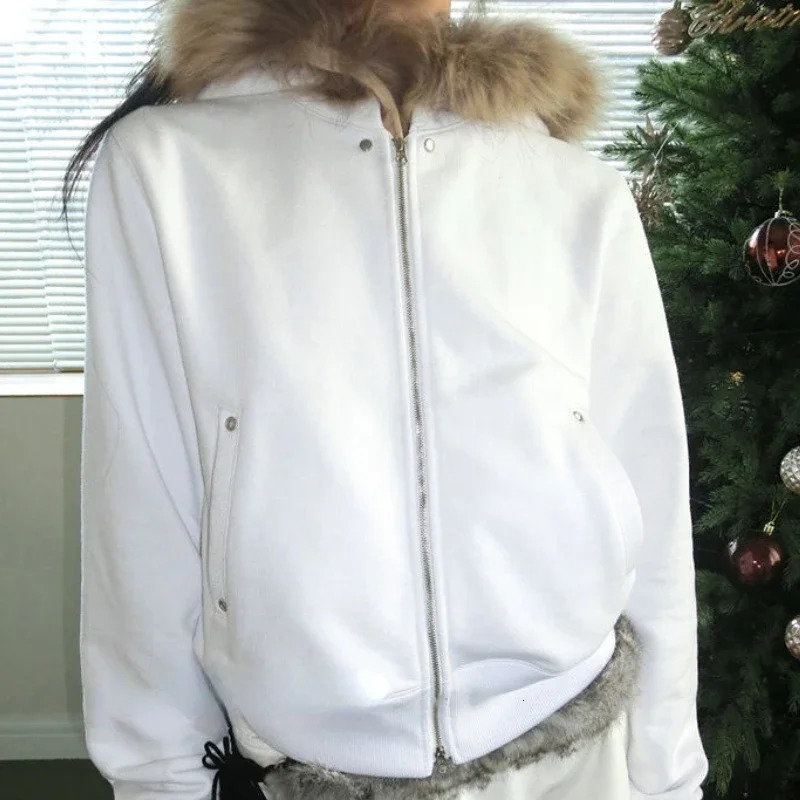 Fairy Fur Patchwork Fashion Sweatshirts Vintage Grunge All Match Womens Coats Double Zippers Casual Hoodies Y K Aesthetic Femme