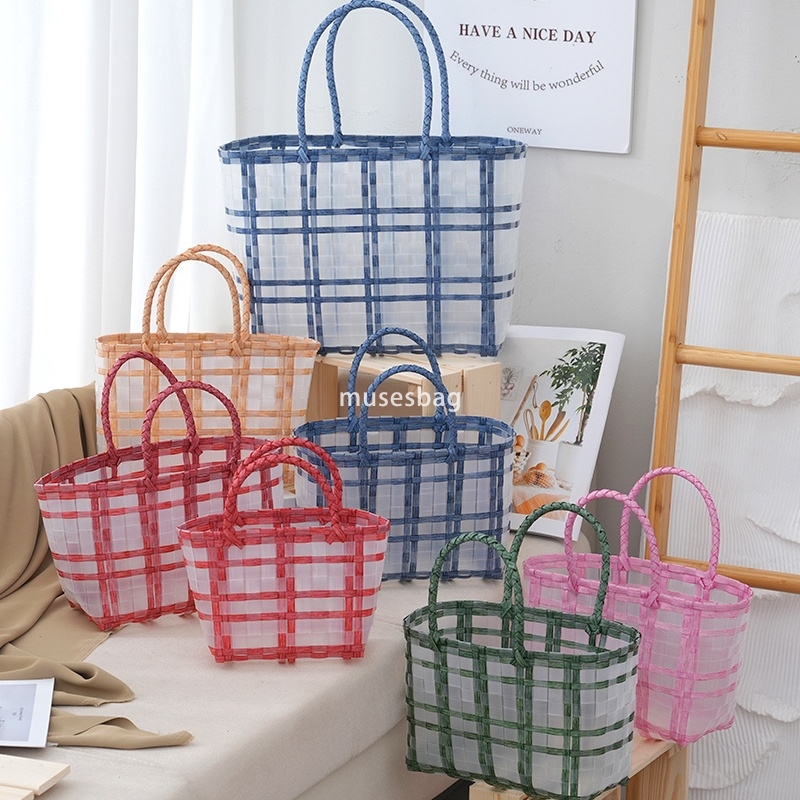 Korean women's high-quality high-end practical cute handbag birthday gift packaging bag large capacity woven vegetable basket bag niche woven bas