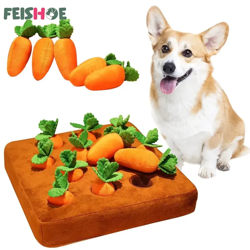 Pet Carrot Plush Toys Interactive Tooth Cleaning Toy Plush Vegetable Field Chew Toy Sniff Training Hidden Food Toys Dog Toys