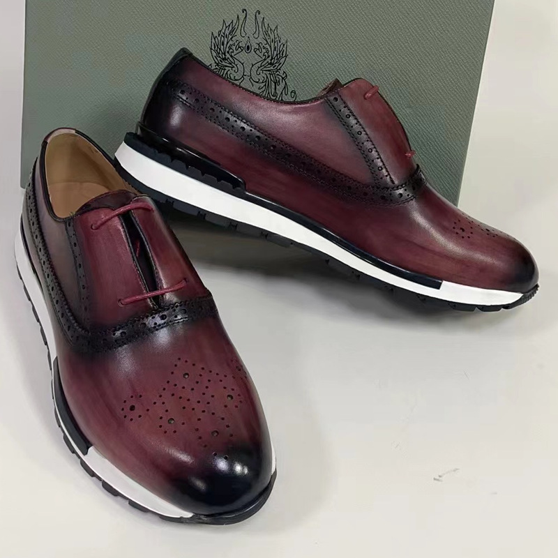 British Style Man Oxford Shoes Luxury Wingtip Brogue Shoes For Men Genuine Leather Lace-Up Casual Daily Outdoor Footwear