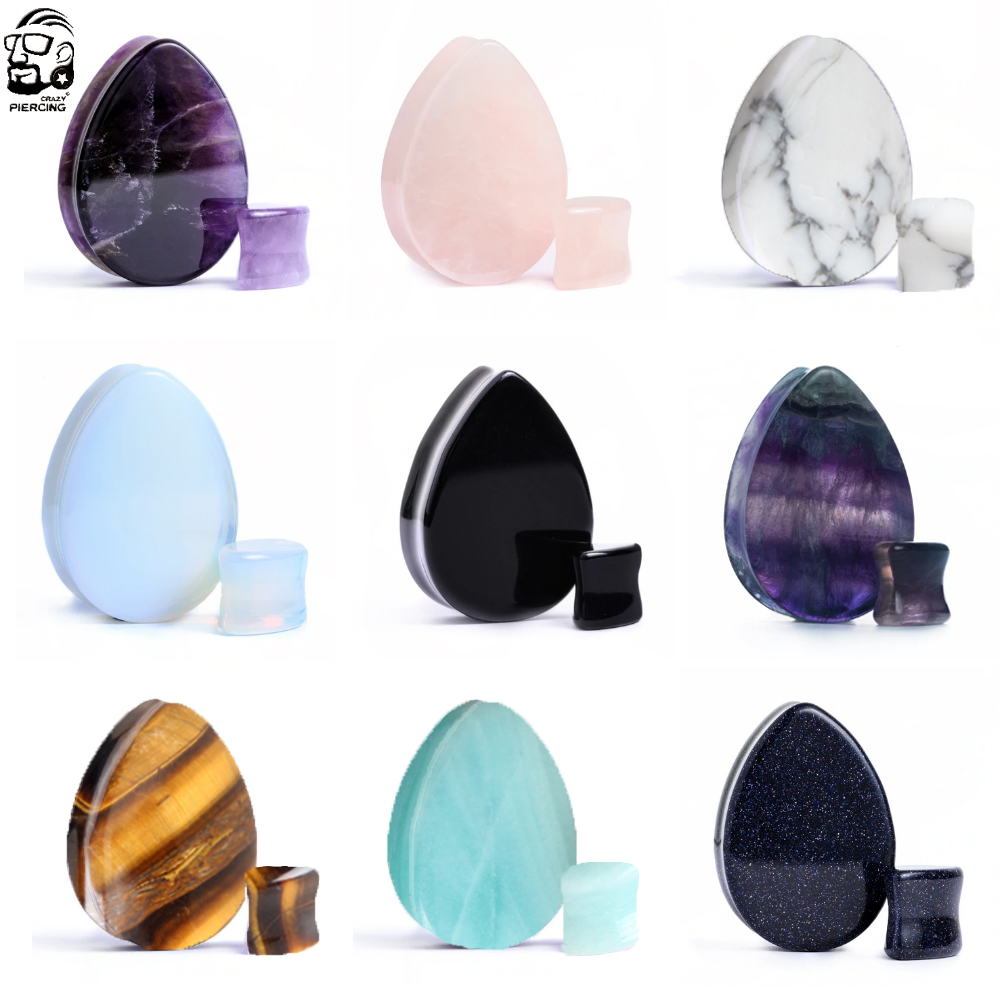 2pcs Punk Stone Ear Plugs Tunnels Flesh Flare Saddle Piercing Oreja Gauges Helix Labret Stretcher Expander Earrings Body Jewelry