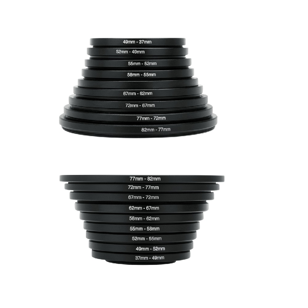 18pcs 9pcs Camera Lens Filter Adapter Ring Step Up/Down Set 37-82mm 82-37mm for All DSLR Camera Lens Mount Set Kit
