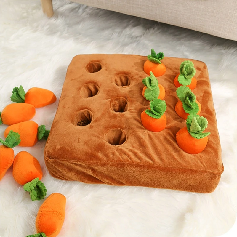Pet Carrot Plush Toys Interactive Tooth Cleaning Toy Plush Vegetable Field Chew Toy Sniff Training Hidden Food Toys Dog Toys