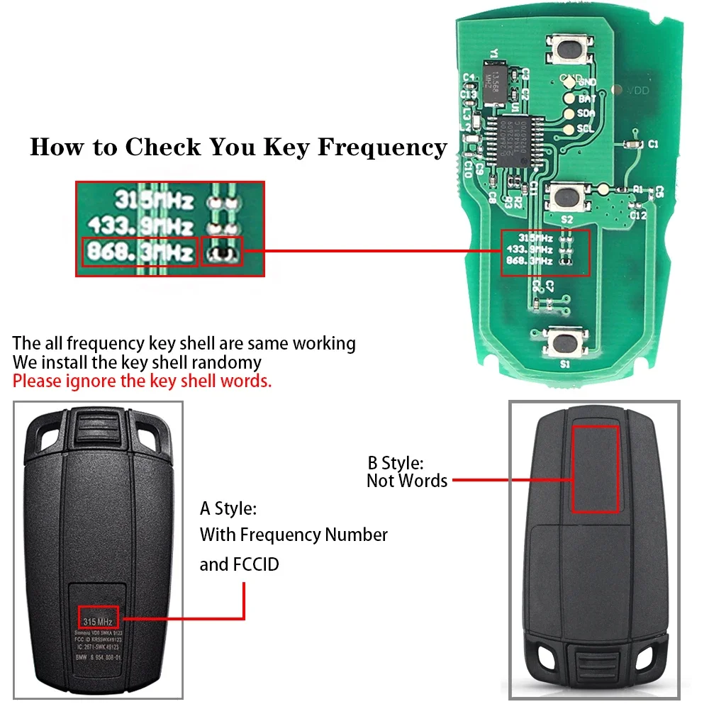 KEYYOU Remote Key 315MHz 433Mhz 868MHz Chip For CAS3 1/3/5/7 Series X5 X6 E60 E61 E70 E71 new 2025 E87 E90 Z4 KR55WK491