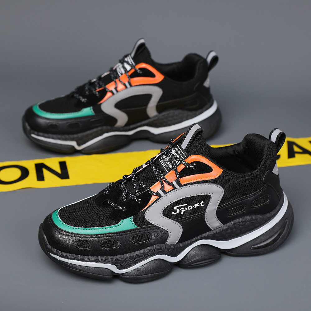 Men Clunky Round Toe Basketball Shoes Fashion Breathable Comfortable New Sneakers Black