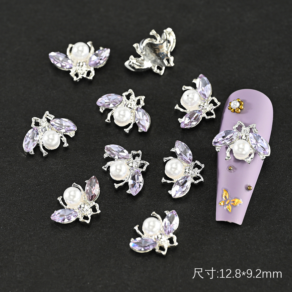 10Pcs/lot Glitter Gold Spider Bee 3D Nail Charms DIY Pearl Alloy Nail Art Decorations Nails Animal Metal Bees Manicure Jewelry