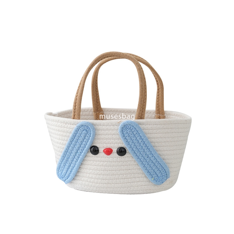 Advanced Women's Designer Cartoon Shaped Woven Large Capacity Handbag Stupid Cute Lightweight Practical Woven Bag for Daily Travel Cotton Rope Ba