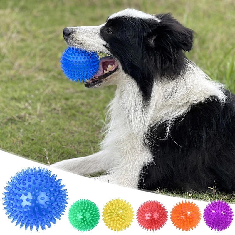 Teeth Chewing Thorn Balls Pet TPR Soft Burr Elastic Ball Dog Bite Sounding Outdoor Training Interactive Chew Toy Perros
