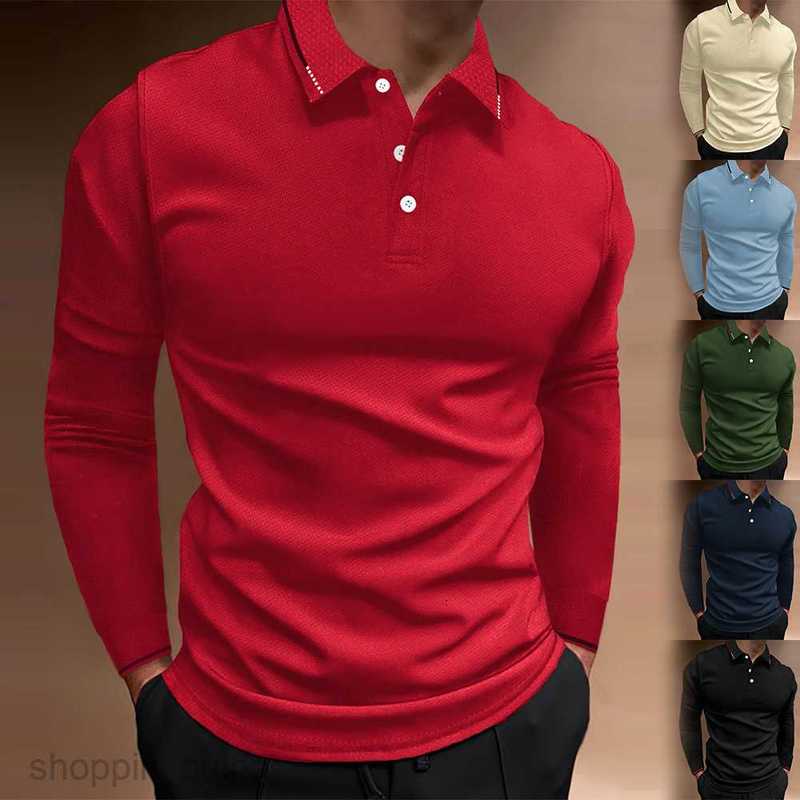 Men's Polos Shirts Male autumn sports fitness leisure collar vertical stripe long sleeved POLO tops
