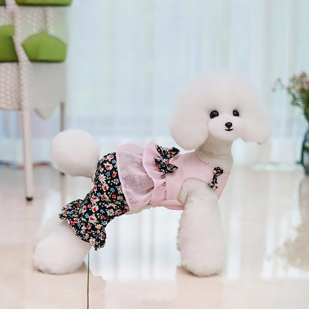 Excellent Dog Jumpsuit Soft Texture Dog Overalls Thin Decorative Floral Printed Pet Bowknot Summer Clothes
