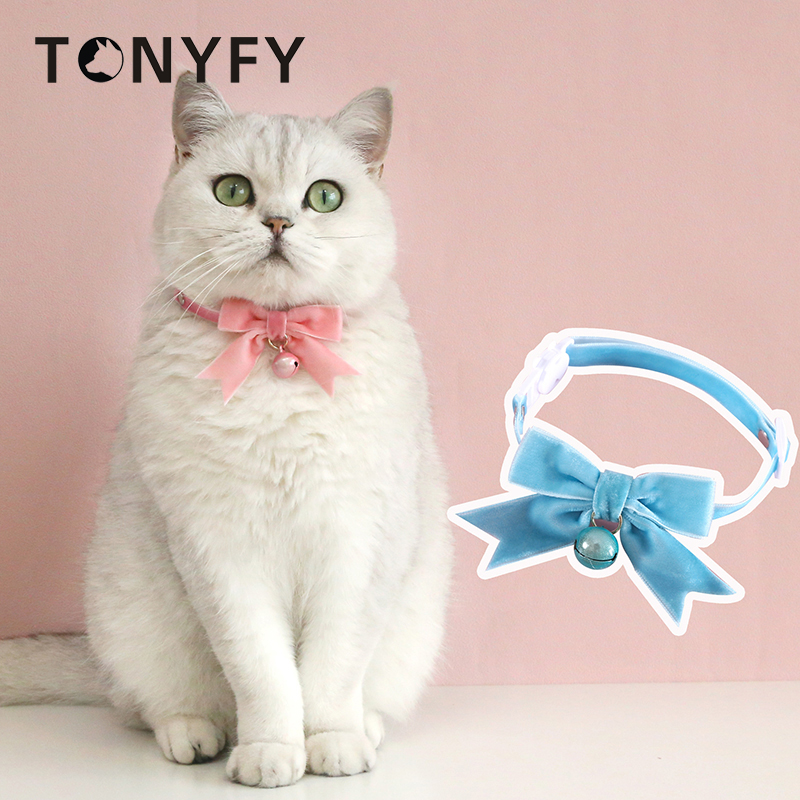 2026 New Cat Necklace Velvet Bow Collar With Bell Puppy Grooming Accessories Adjustable Soft Anti-Choking Pets Outdoor Walking Supplies Free Shipping