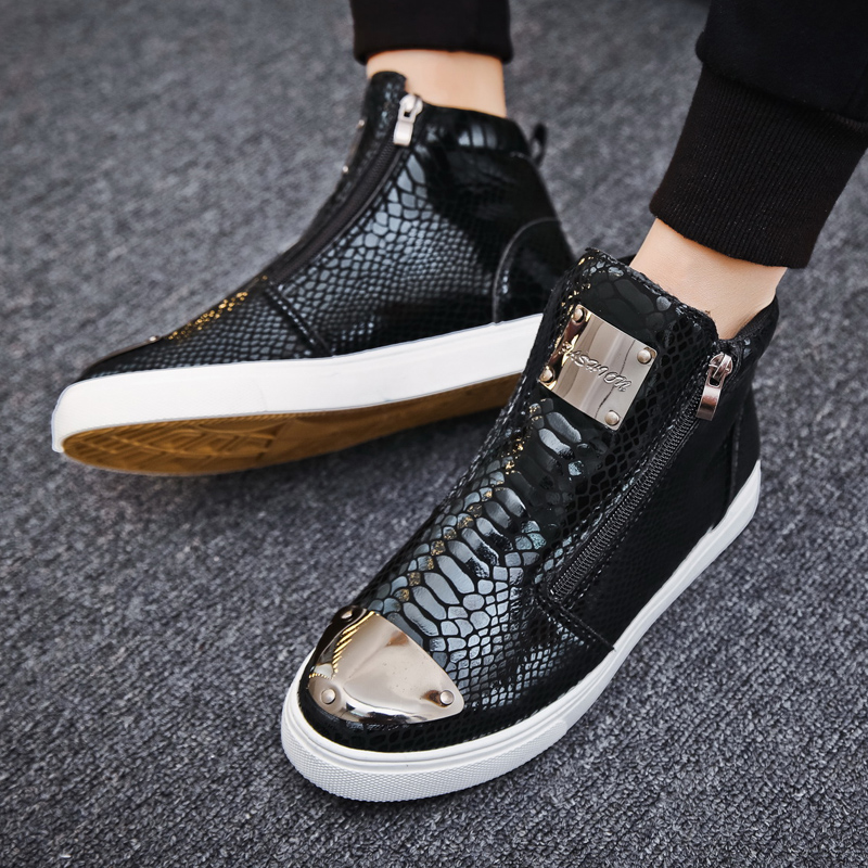 Fashion Silver Crocodile Skateboard Sneakers Men Mirrors Designer Mens Luxury Shoes Streetwear High Top Zip Men's Sports Shoes