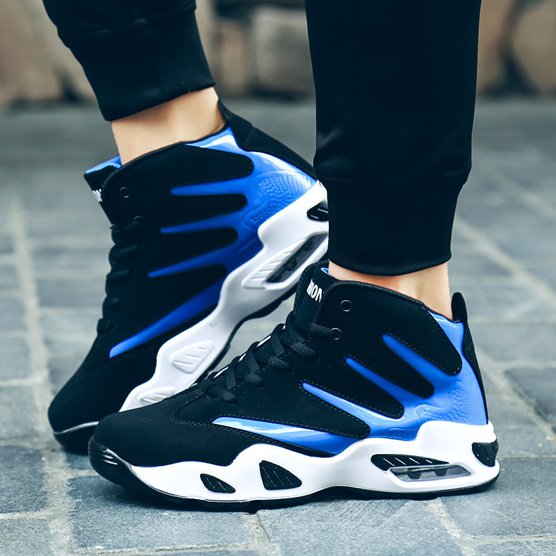New shock-absorbing air cushion running basketball Korean version sports casual cotton shoes high top youth couple sneakers