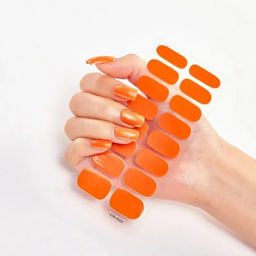 DIY Semi Cured Gel Nail Stickers Long-Lasting Solid Color Nail Strips Patch Slider Nail Sticker Full Cover Decal Manicure Patch i240621