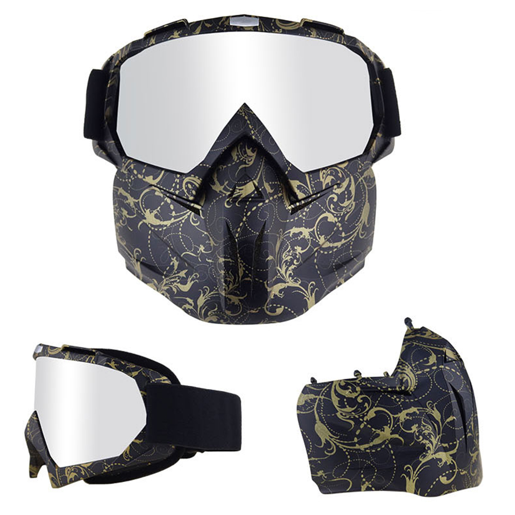 Skiing Sunglasses with Removable Face Mask Windproof Snow Sports Goggles Protective Cycling Safety Eyewear Adjustable for Winter