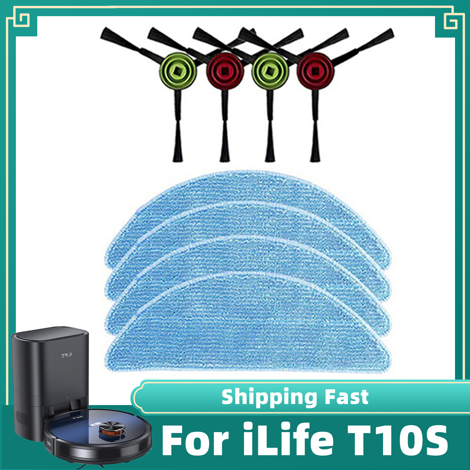 For iLife T10s Robot Vacuum Cleaner Mop Pad Side Brushes Accessory Spare Replacement Part