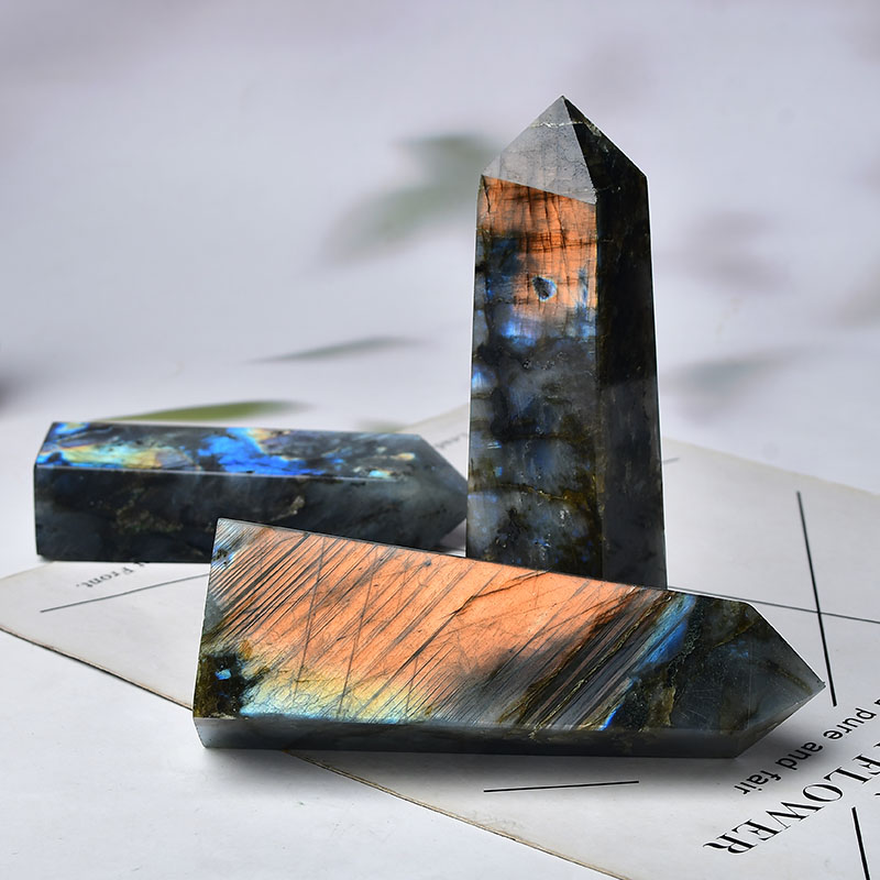 High Quality Labradorite Natural Stone Crystal Point Healing Quartz Wand Tower Moonstone Ornament for Home Decor Energy Stone