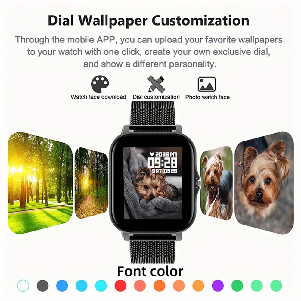 Android Smart Watch Phone 1.44'' Full Touch Color Screen Bluetooth Call Blood Oxygen Pressure Monitoring Smartwatch Women Men 1.44'
