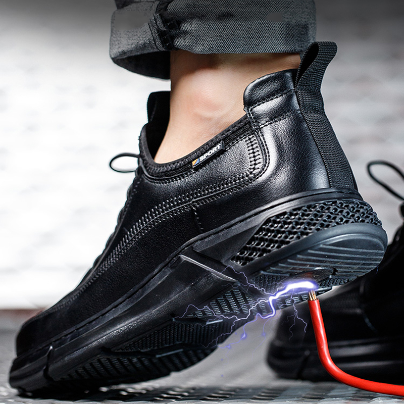 Men's Genuine Safety Insulated Electrical Cow Leather Work Boots Men Puncture-Proof Industrial Shoes 22ef