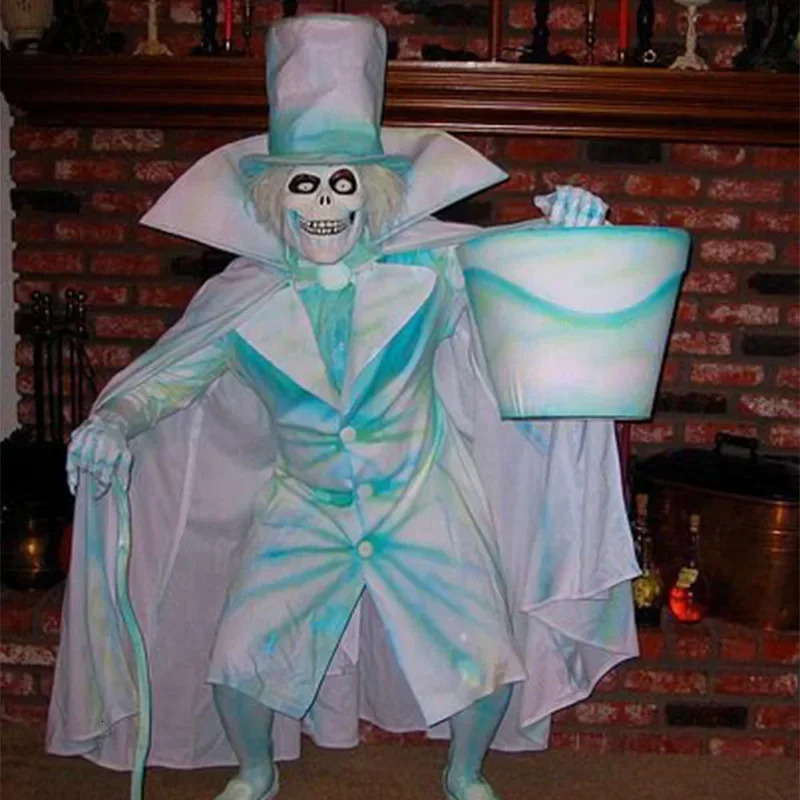 Skeleton Man With Bucket Resin Spooky Ornaments Ew Hat Box Ghost Resin Ornaments Sculpture For Halloween Courtyard Crutche Decor 240620