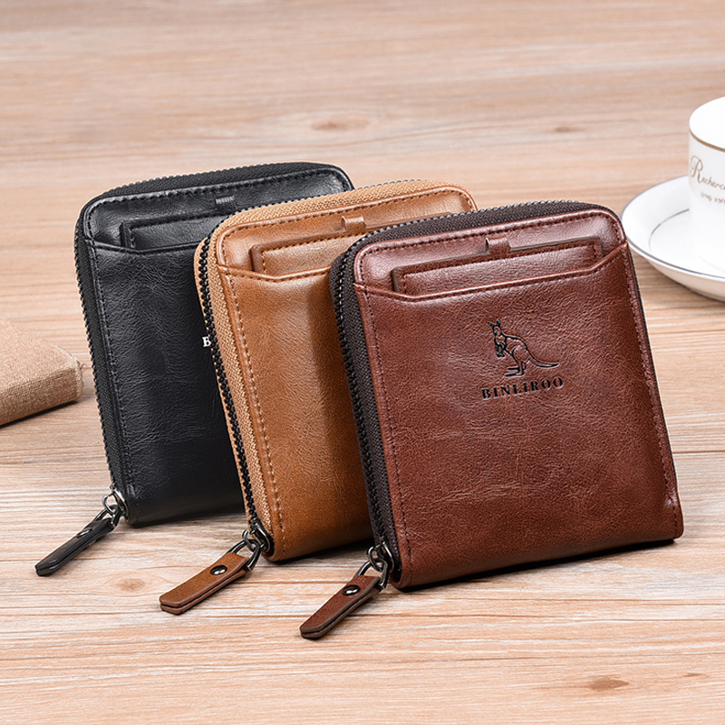 Luxury Designer Genuine Leather Men's Wallets RFID Card Holder Men Wallet Zipper Coin Purse for Male Cardholder Billfold
