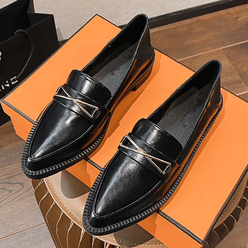 Shoes Woman 478b5 Small Leather Flats Pointy Toe Oxford Ladies 2-Way Footwear Chain Loafers Femme Big Size 42/43 Sneakers Women