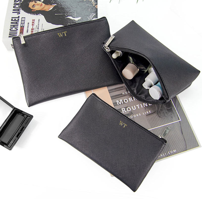 Monogrammed Ladies Customized Initial Letters Saffiano PU Leather Pouch Women Clutch Bag Makeup bag